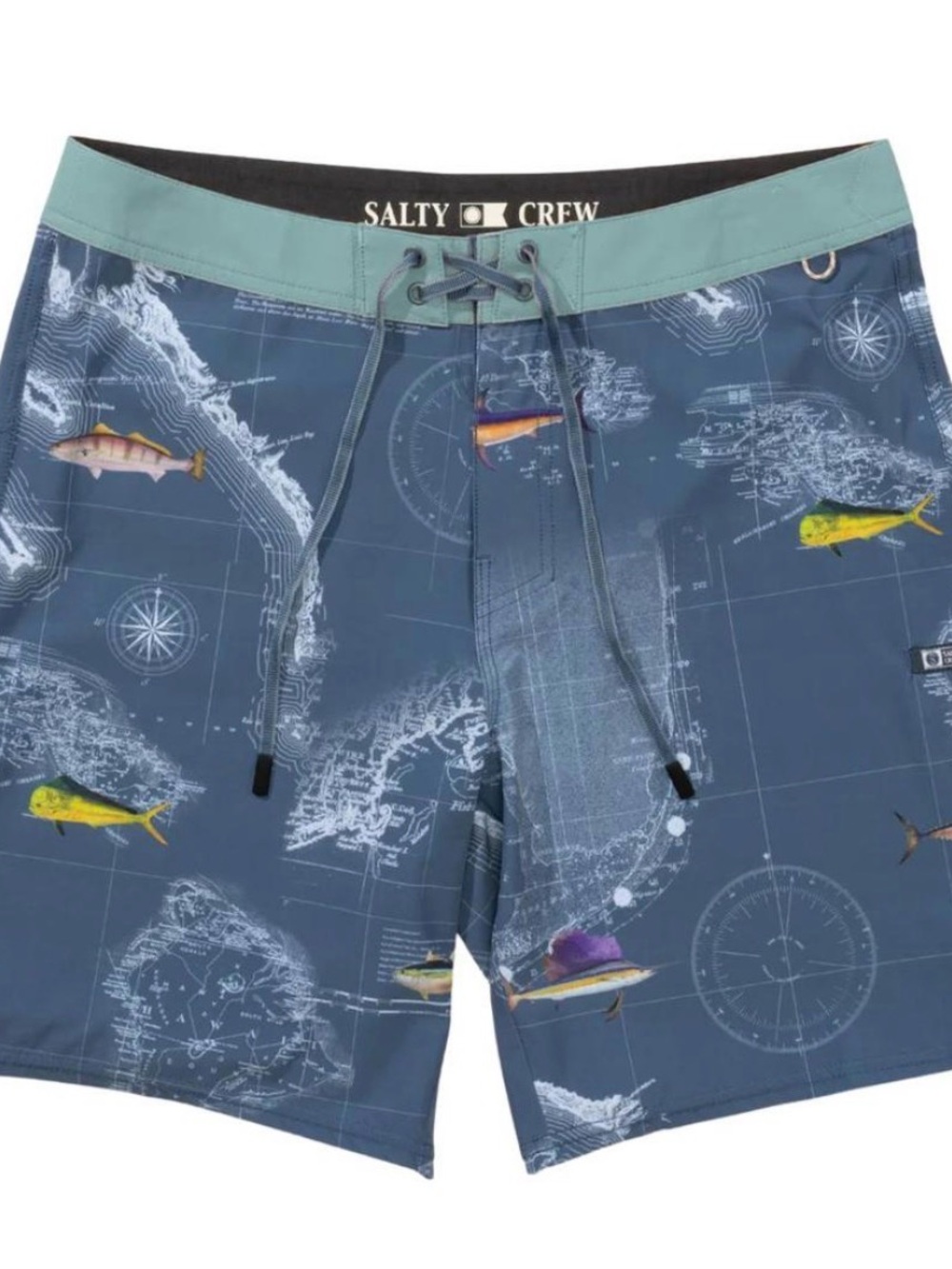 SALTY CREW Men's Boardshorts Trunks FISH Blue Pocket Sz 36 Swimsuit 19” Quickdry